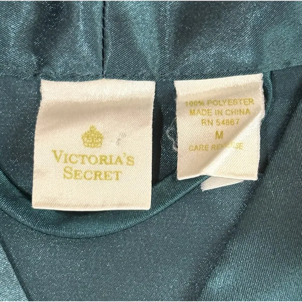 Victoria’s Secret Sz M Knee-Length Kimono Robe Belt Pockets Sheer Sleeves Green